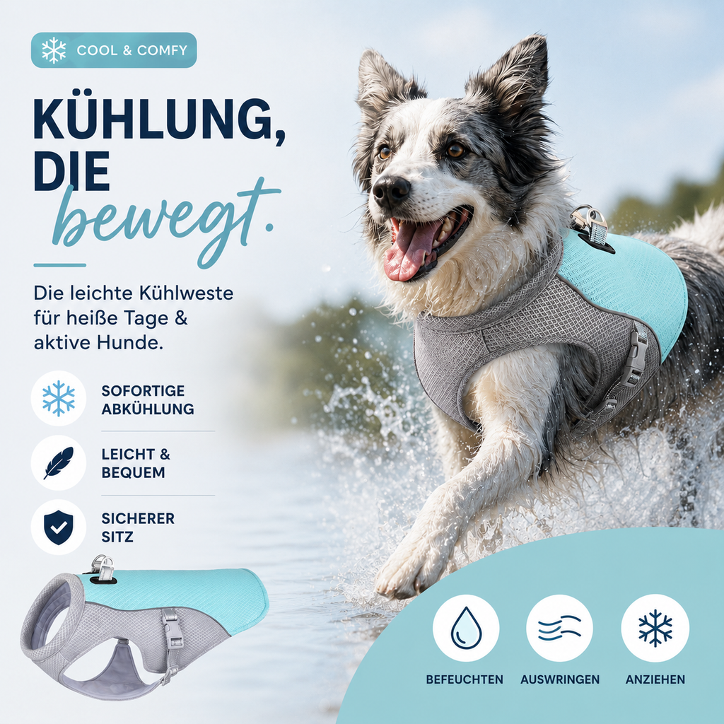 Leichte atmungsaktive Kühlweste für Hunde -perfekt für die heißen Tage